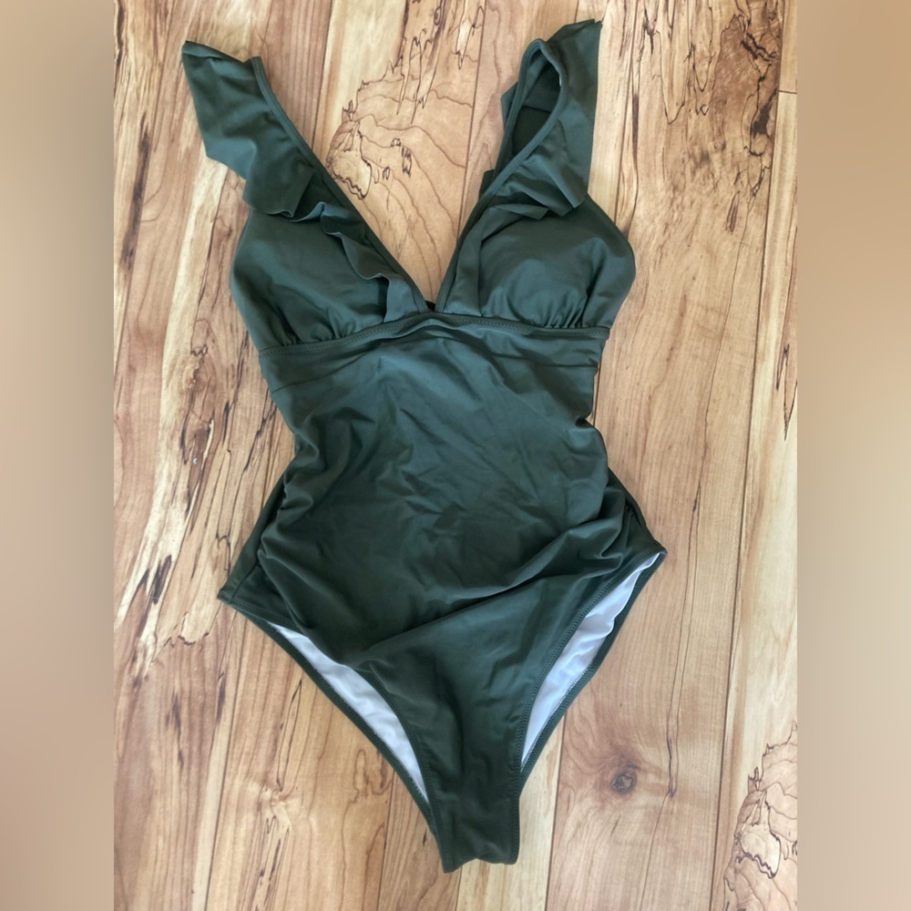 Swimsuits for Women Ruffled V Neck Lace Up Monokini Tummy Control One Piece sz M